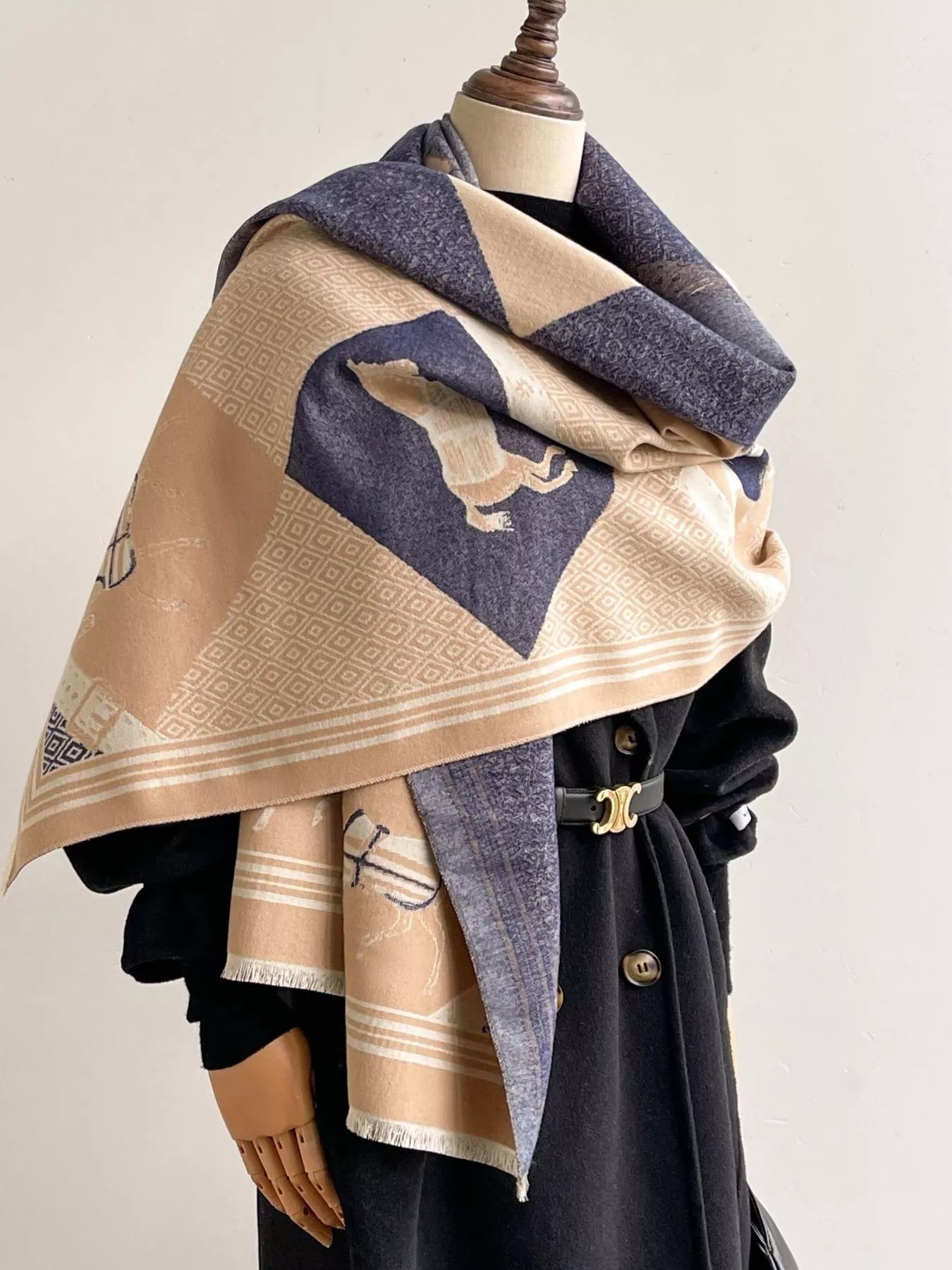 Equestrian Print Reversible Scarf