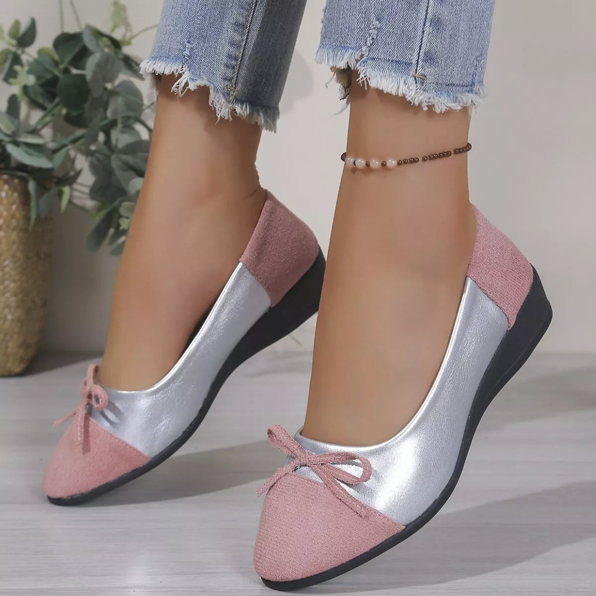 Bow Accent Two-Tone Slip-Ons