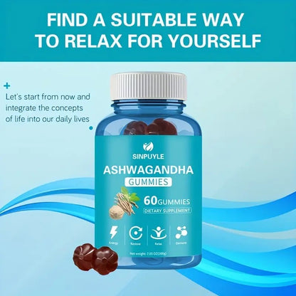 Ashwagandha Gummies 60 Count - Stress Relief, Energy Boost & Relax Support - Natural Adaptogen Supplement