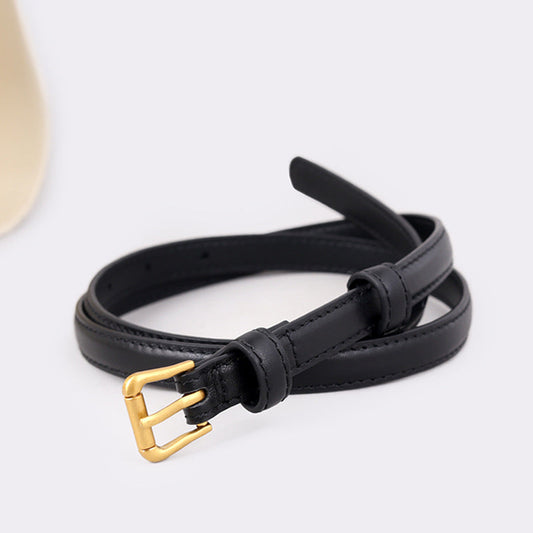 Skinny Leather Belt with Golden Buckle