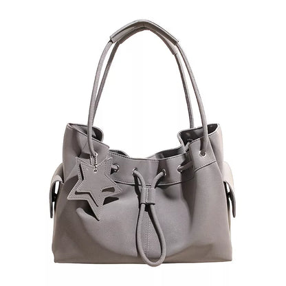 Chic Drawstring Bucket Handbag with Star Charm