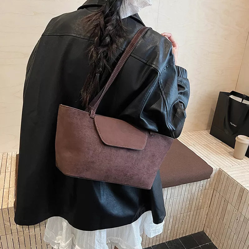 Minimalist Flap Decor Suede Bag