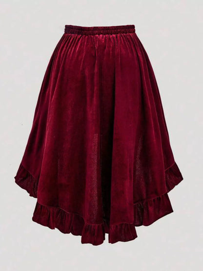 Plus Size Ruffled Velvet Elastic Waist Skirt