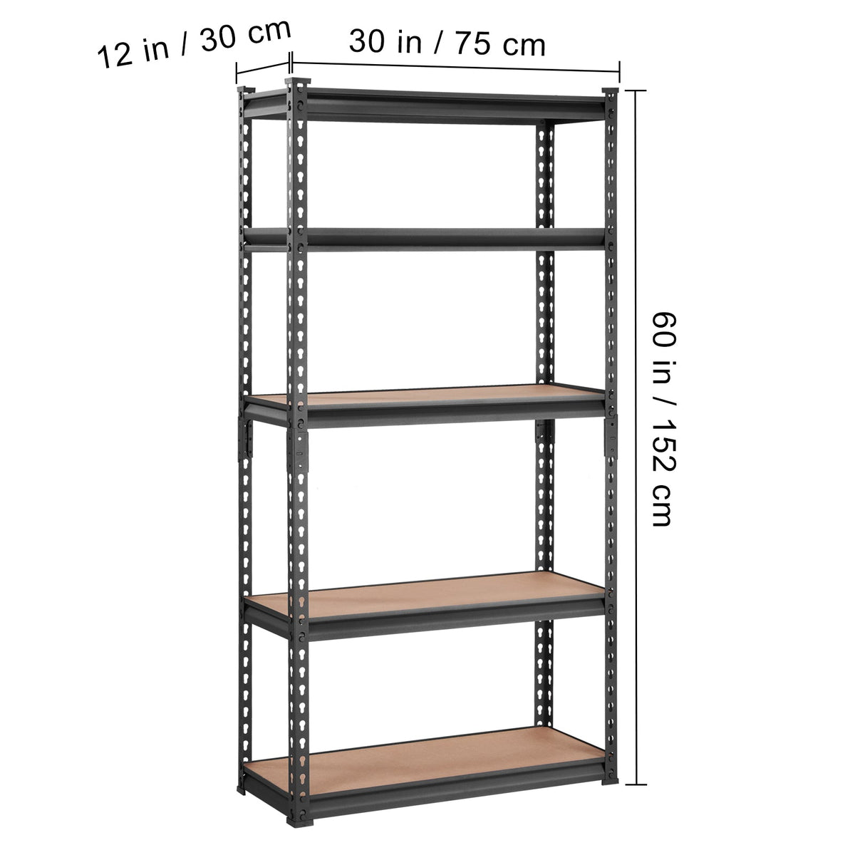 VEVOR Storage Shelving Unit, 5Tier Adjustable, 2000 Lbs Capacity, Heavy Duty Garage Shelves Metal Organizer Utility Rack, Black, 30L X 12W X 60 H For Kitchen Pantry Basement Bathroom Laundry