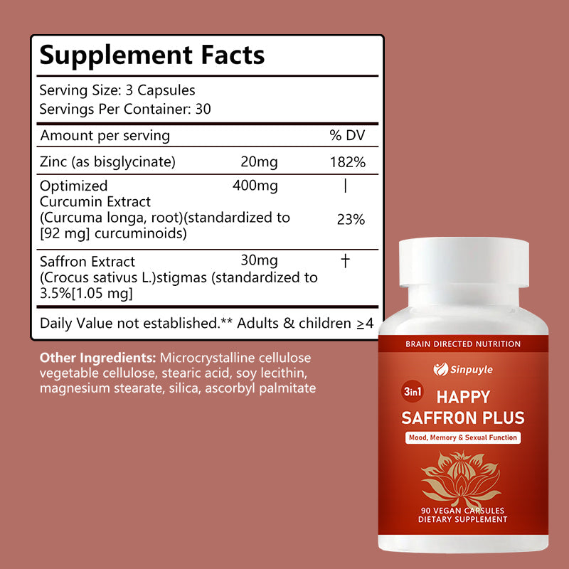 Saffron Supplements With Saffron Flower Extract, Curcumin & Zinc For Mood, Memory & Eye Health, Joint Supplements For Men Women