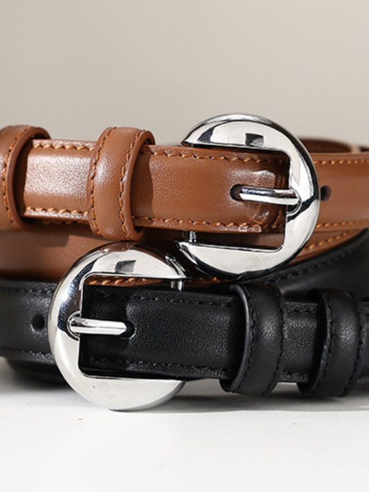 Round Buckle Leather Belt