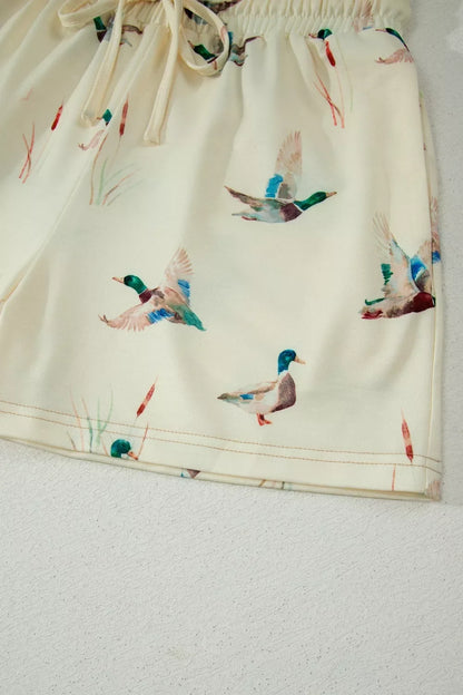 Mallard Duck Print Oversized Tee Drawstring Short Set