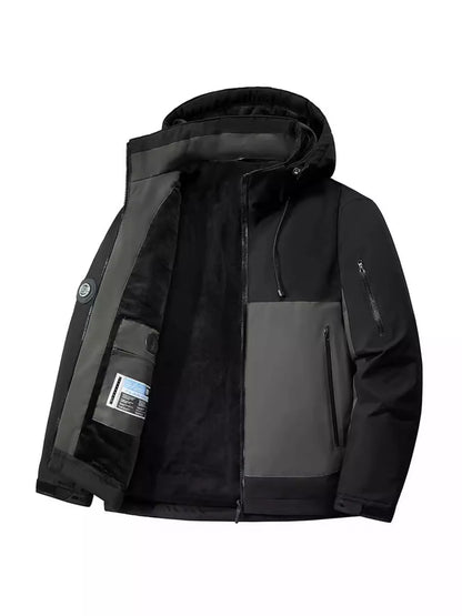 Men's Plus Size Hooded Color Block Windproof Jacket