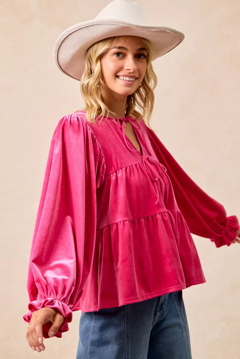 BiBi Christmas Theme Velvet Bow Tied Blouse