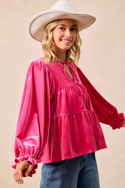 BiBi Christmas Theme Velvet Bow Tied Blouse