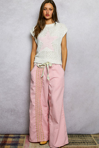 POL Star Round Neck Popcorn Knit Top