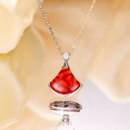 Fan-Shaped Red Agate Pendant Necklace