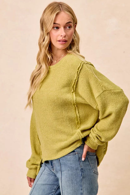BiBi Boucle Rib Knit Uneven Hem Sweater With Open Seam