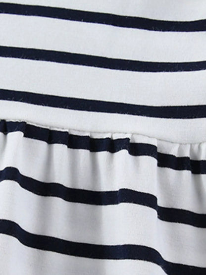 Children's Cute Appliques Striped Round Neck Dress