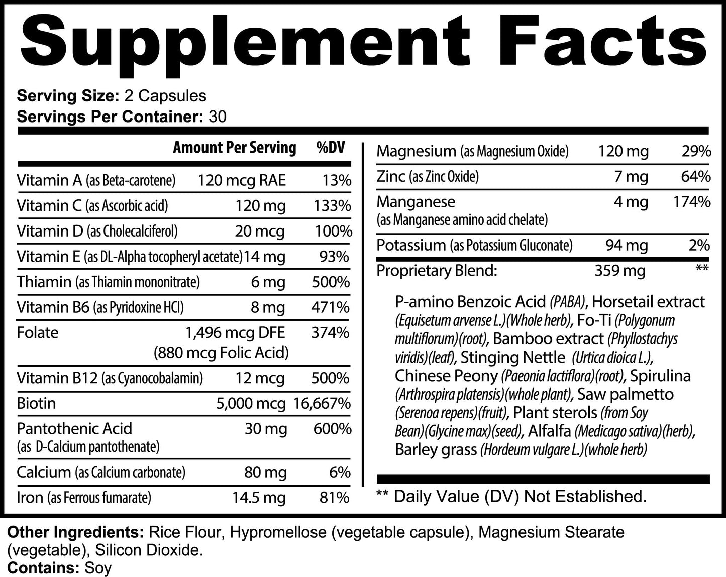 Hair Skin & Nails Beauty Support Biotin Collagen Vitamin Supplement for Strong Hair Growth Healthy Skin & Nails | 60 Capsules
