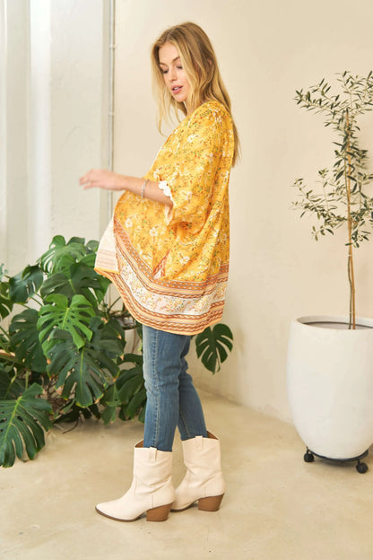 Davi & Dani Floral Printed Short Sleeve Loose Fit Kimono Cover Up