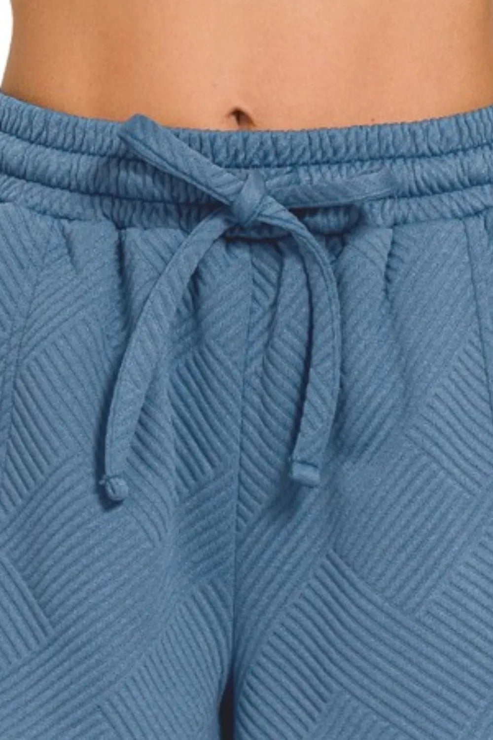 Zenana Textured Knit Jacquard Drawstring Shorts