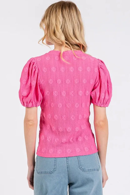 Mittoshop Flower Pattern Round Neck Short Sleeve Top