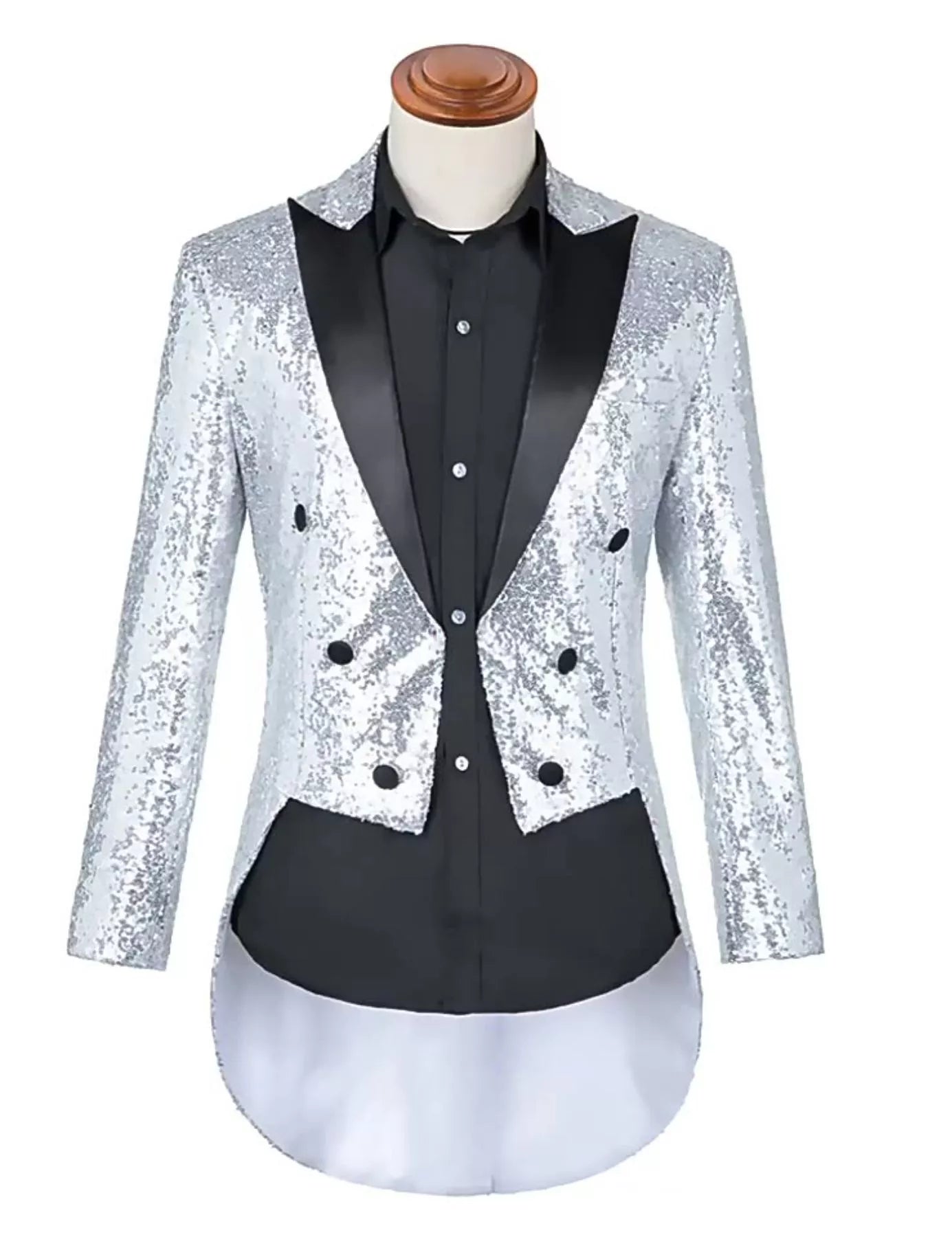 Men's Plus Size Sequin Button Up Long Sleeve Tailcoat Blazer