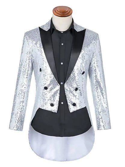 Men's Plus Size Sequin Button Up Long Sleeve Tailcoat Blazer