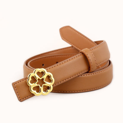 Floral Buckle Leather Belt