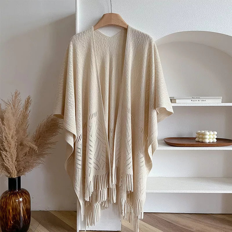 Knitted Fringe Openwork Scarf Shawl