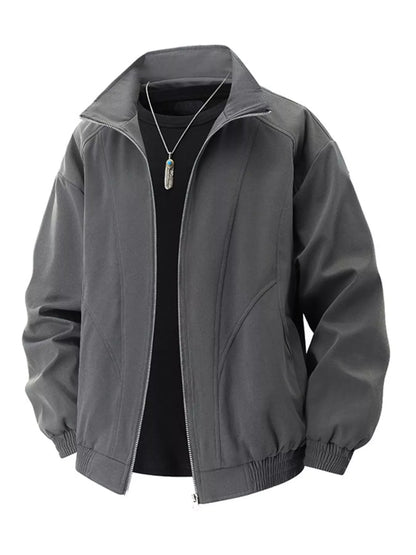 Men's Plus Size Stand Collar Zip Up Jacket