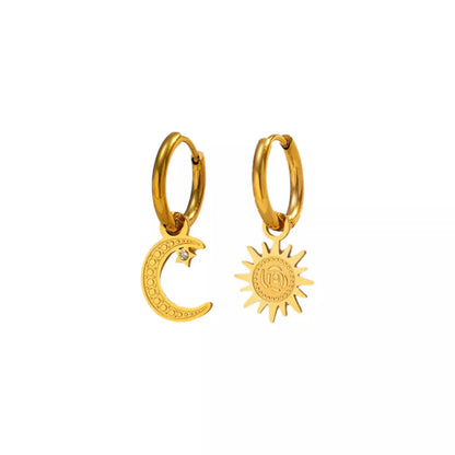 Sun and Moon Dangle Hoop Earrings