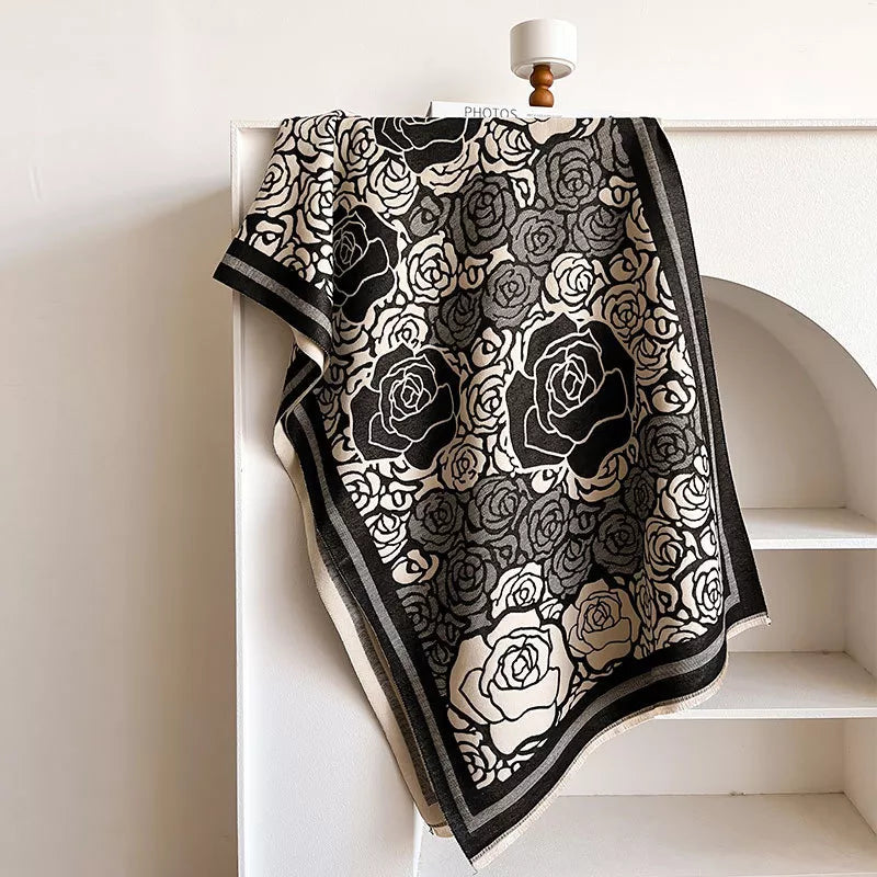 Rose Pattern Raw Hem Scarf