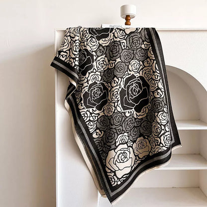 Rose Pattern Raw Hem Scarf