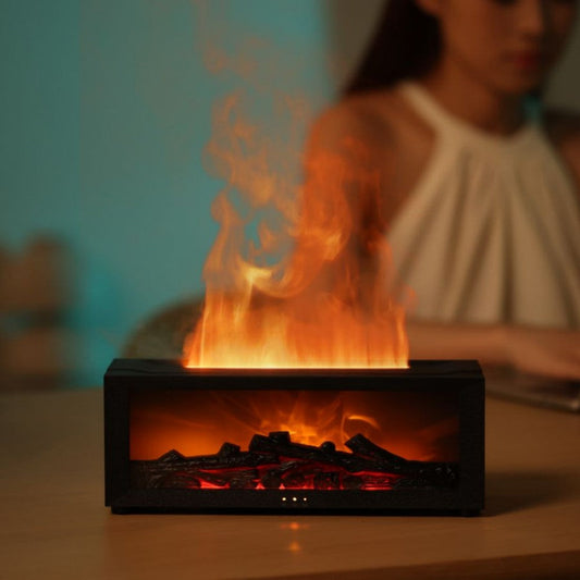 Fireplace Flame Aroma Diffuser 150ml Essential Oil Humidifier with LED Flame Effect Remote Control Timer USB