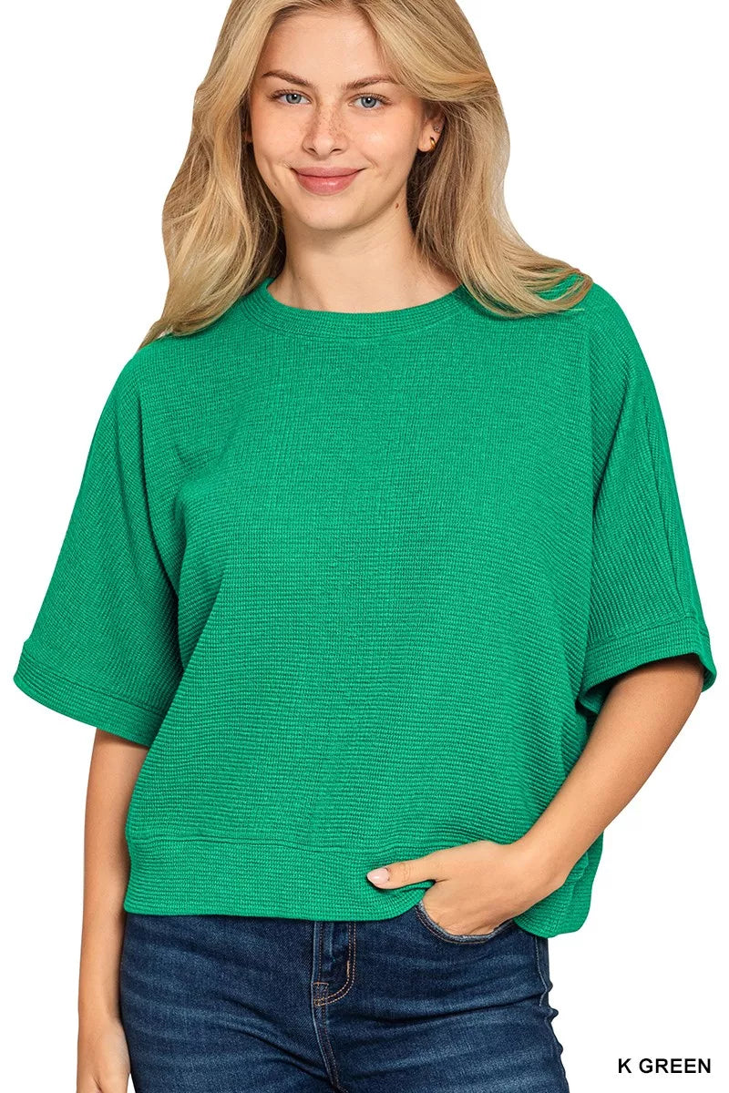 Zenana Double Knit Banded Bottom Short Sleeve Top