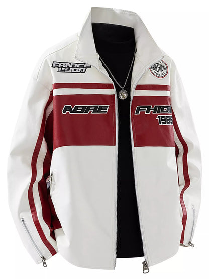 Men's Plus Size Zip Up Long Sleeve Leather Jacket