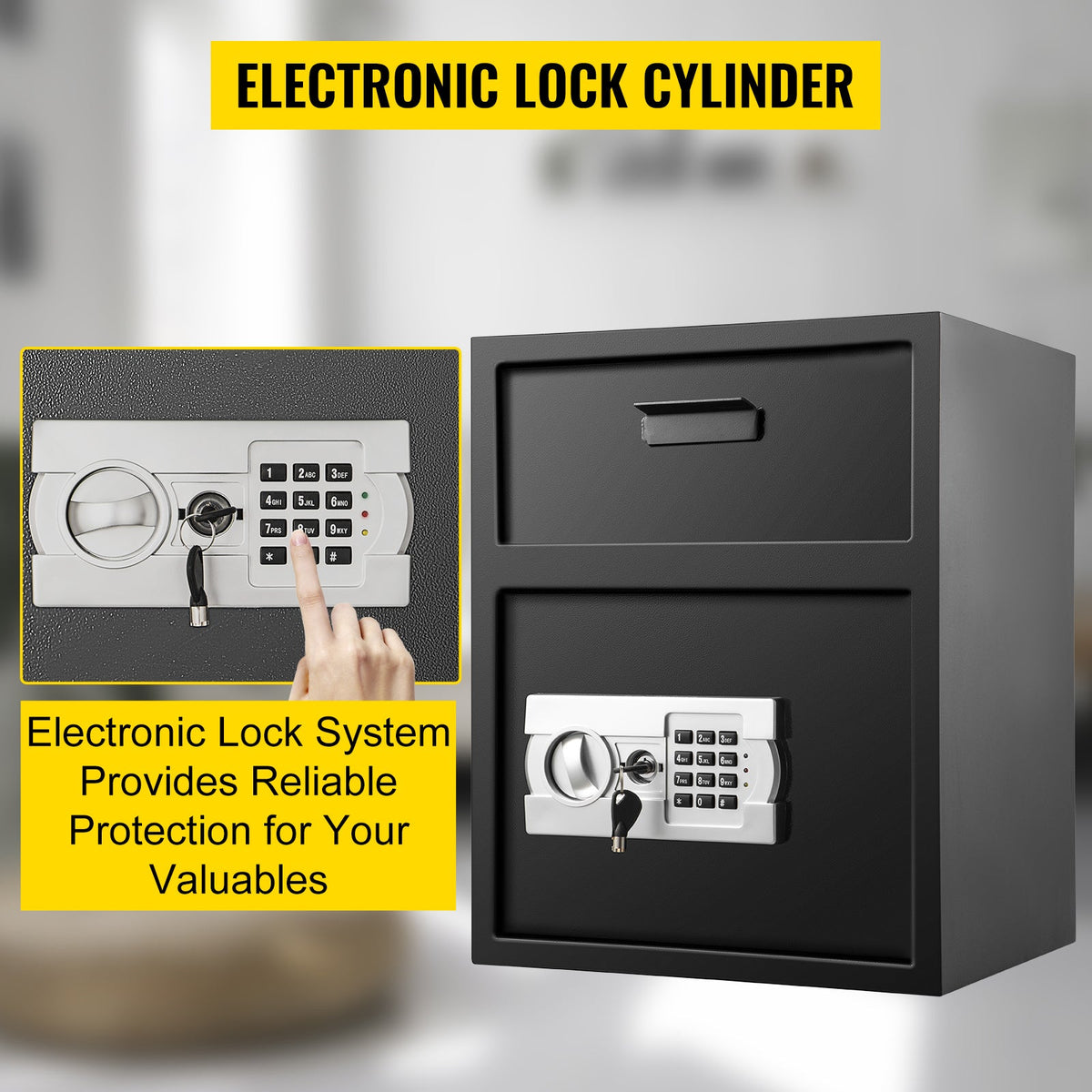 VEVOR Digital Depository Safe 1.7 Cubic Feet Made Of Carbon Steel Electronic Code Lock Depository Safe With Deposit Slot With Two Emergency Keys Depository Box For Home Hotel Restaurant And Office