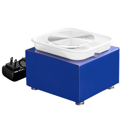VEVOR Mini Pottery Wheel, For Kids Or Beginners, 2 Turntables 2.6in 3.9in Ceramic Wheel Machine, Adjustable 0-300RPM Speed ABS Detachable Basin, 17 Pottery Accessories, Work Art Craft DIY, 30W, Blue