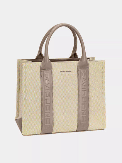 David Jones Canvas Tote Handbag with Contrast Leather Handles