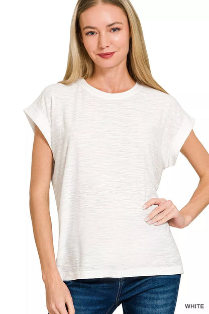 Zenana Slub Cuffed Sleeve Tee