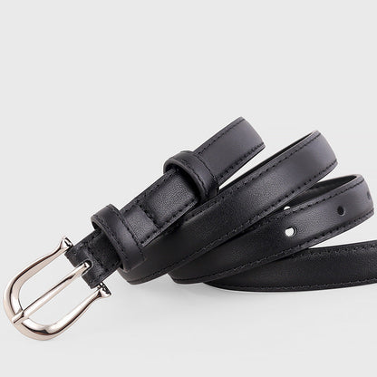 Leather Skinny Belt with Silver Buckle