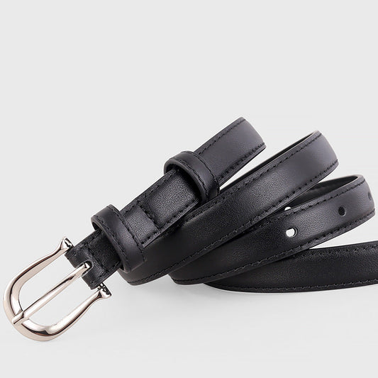 Leather Skinny Belt with Silver Buckle