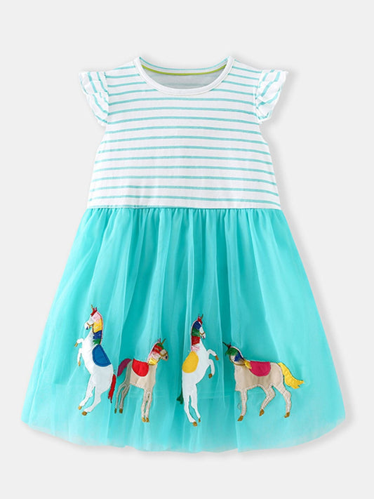 Children's Striped Unicorn Tulle Dress