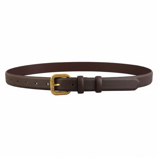 Classic Leather Belt with Golden Buckle