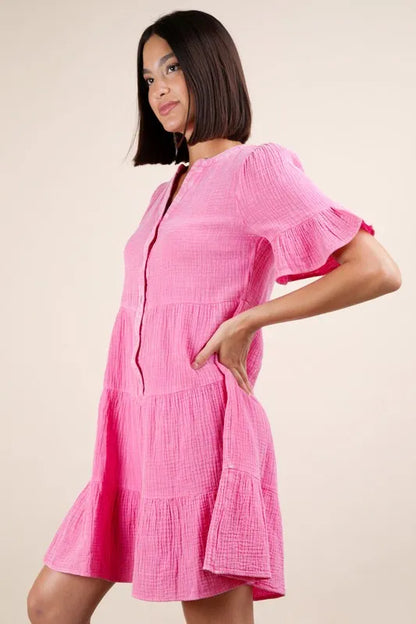 VERY J Plus Size Mineral Washed Woven Mini Dress