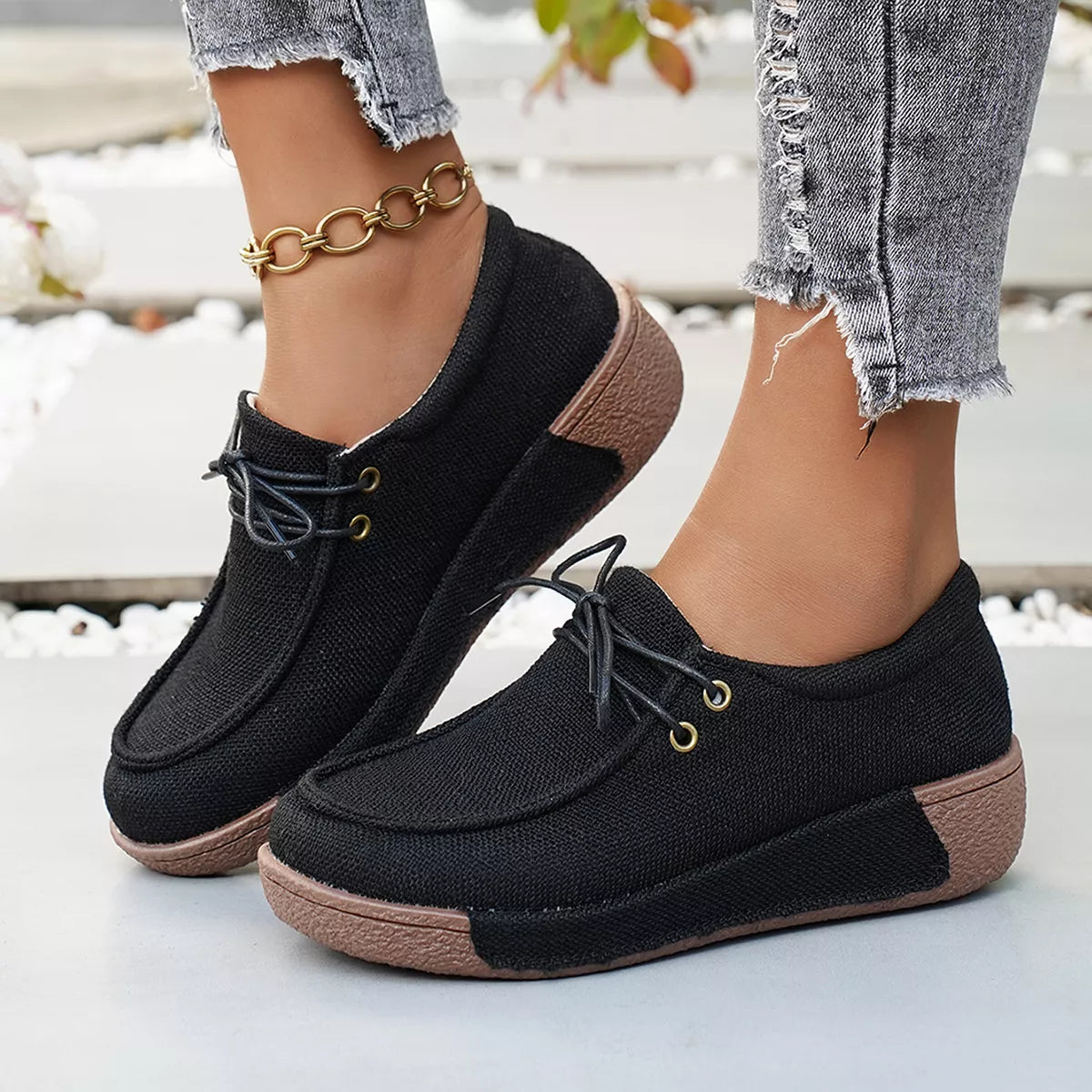 Round Toe  Lace-Up Sneakers
