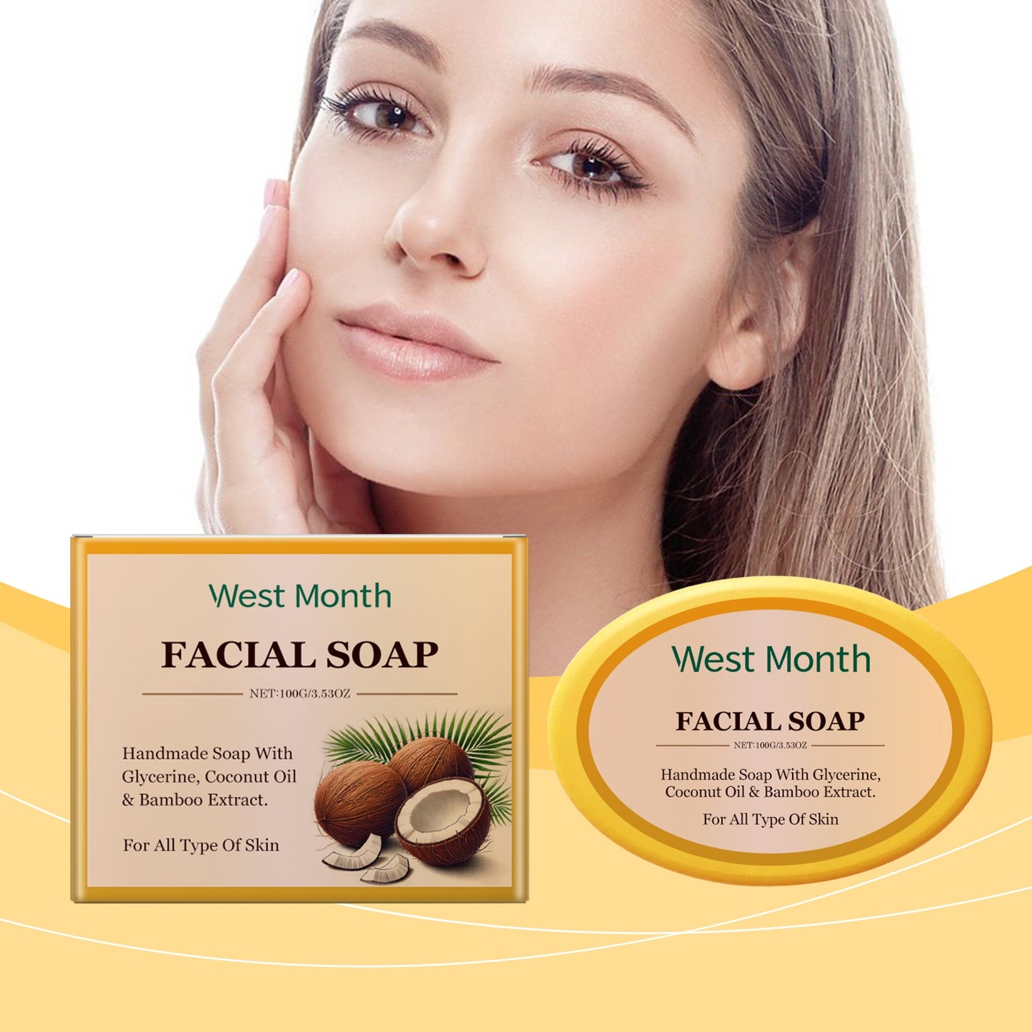 West&Month Cleansing Soap, Moisturizing, Gentle, Clean, Soft, Moisturizing, Refreshing, Oil-Control Hand-Made Cleansing Soap