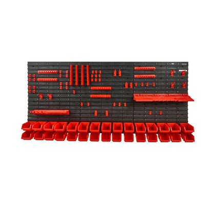 VEVOR Wall Mounted Storage Bins, 30-Bin Parts Rack Organizer Garage Plastic Shop Tool With Wall Panels Tool Holders Hooks, Tool Organizer For Nuts, Bolts, Screws, Nails, Beads, Buttons, Black And Red