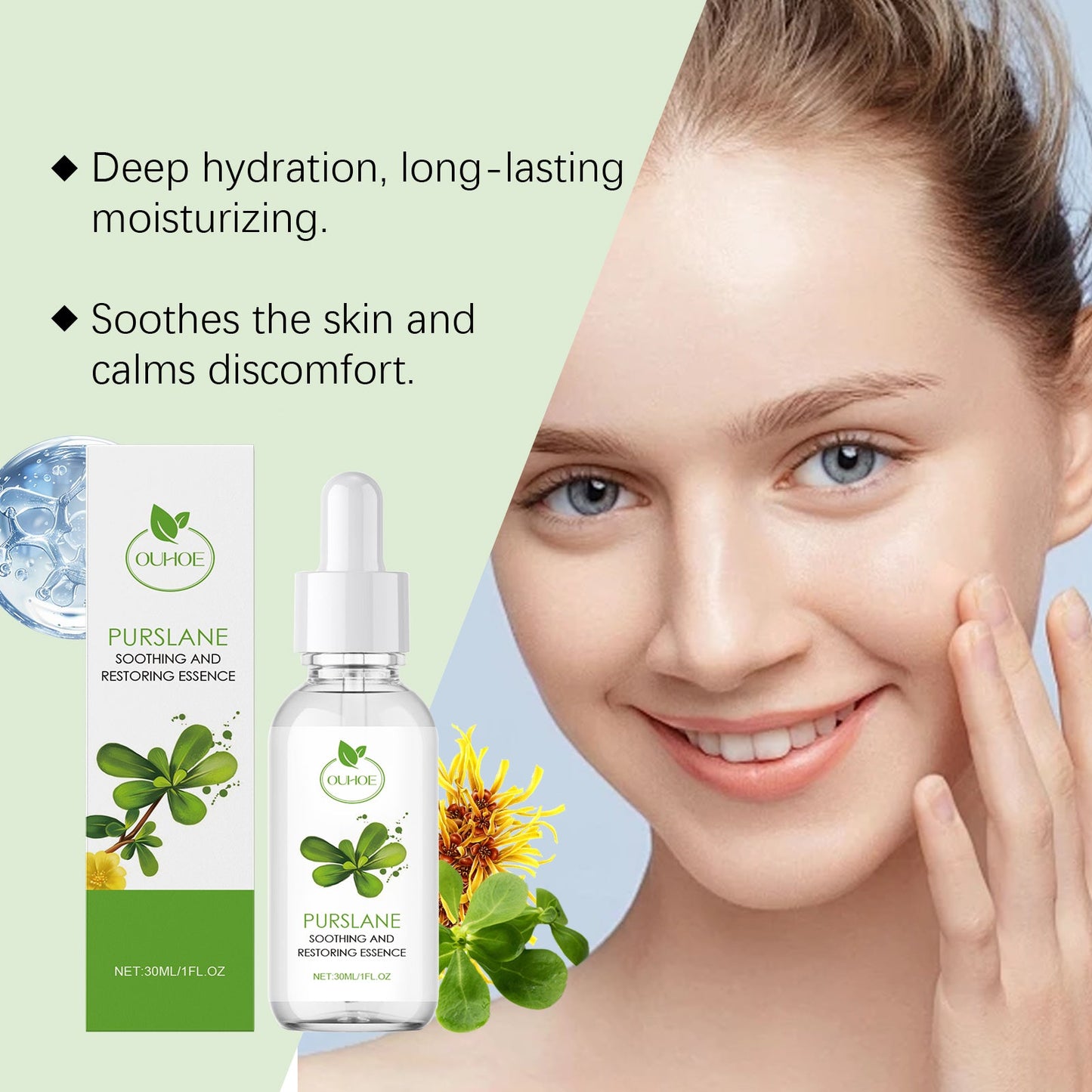 OUHOE Purslane Soothing Repair Serum, Redness Soothing Facial Hydrating Moisturizing Serum