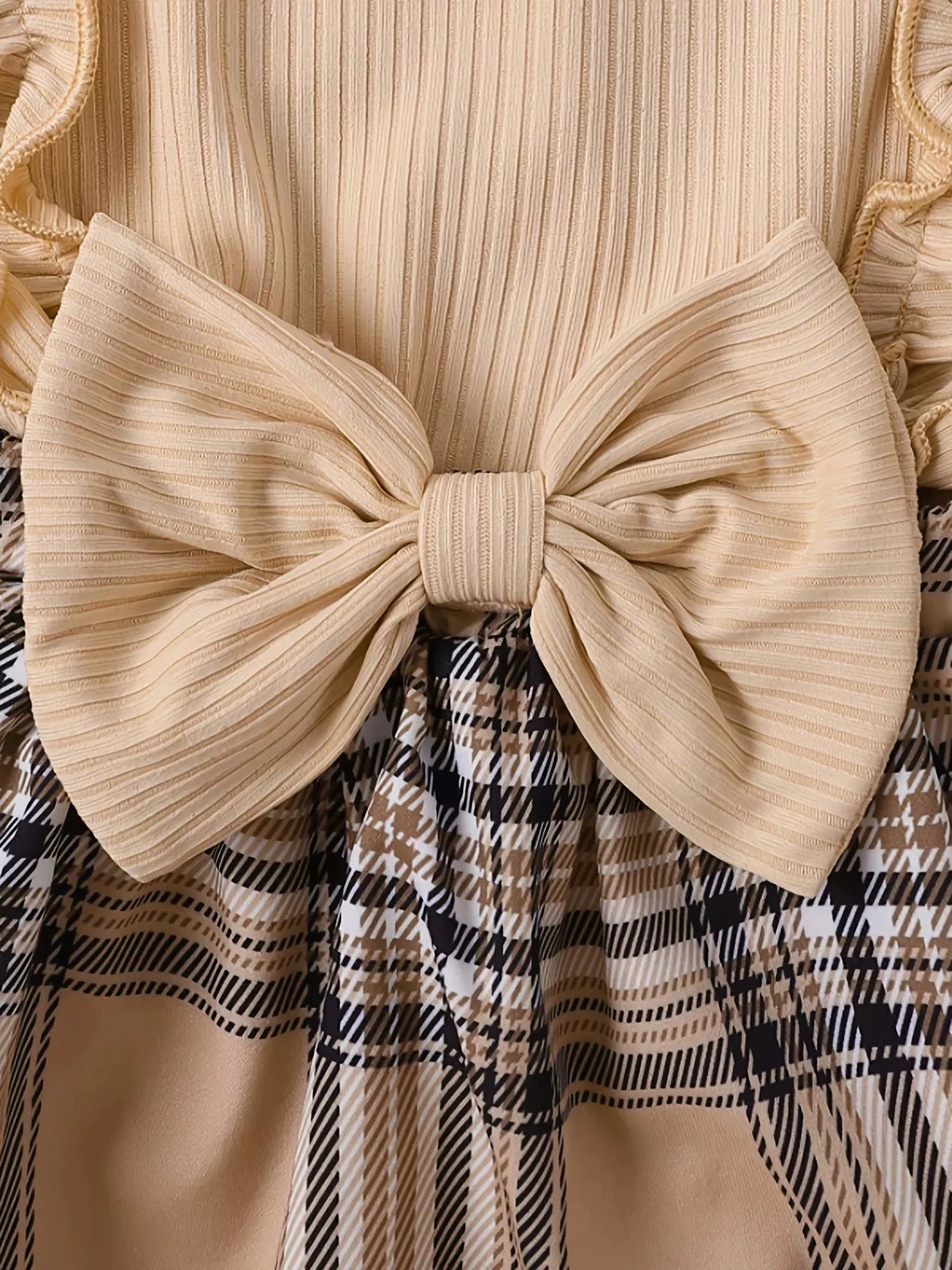 Children's Ruffle Trim Plaid Dress with Headband Set