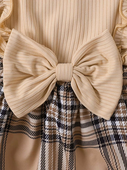 Children's Ruffle Trim Plaid Dress with Headband Set