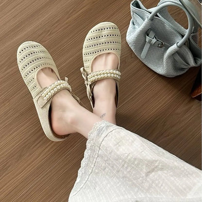 Hollow Out Round Toe Flat Slip-Ons