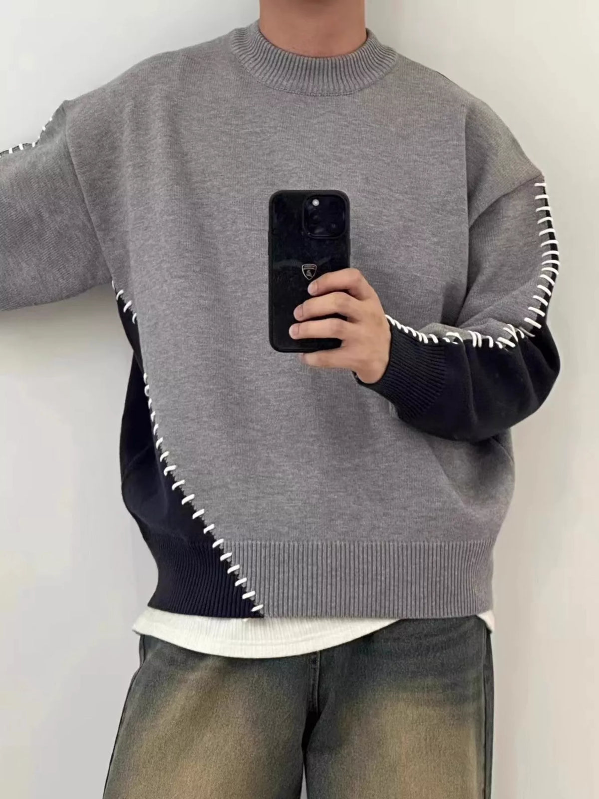 Men's Plus Size Two-Tone Mock Neck Sweater